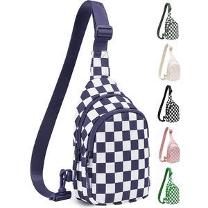 Checkered Sling Bag, Small Checkered Crossbody Chest Bag With xD